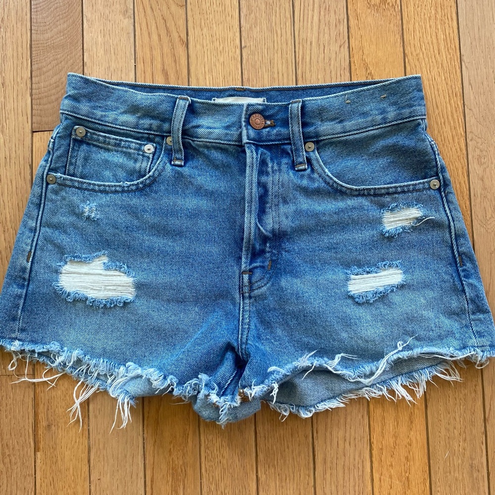 LNC Madewell relaxed fit distressed denim shorts